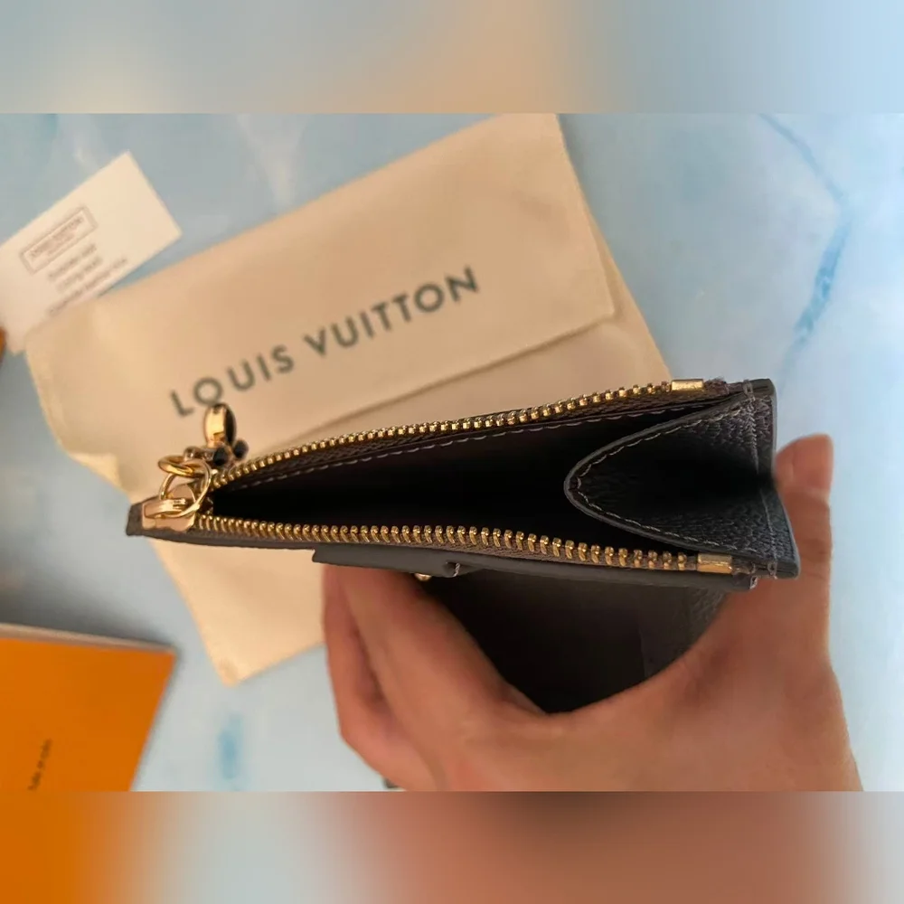 Louis Vuitton Black Embossed Monogram Compact Wallet with Gold Charm - Picture 9 of 11